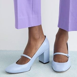 EUC J. Crew Icy Blue Maisie Patent Italian Leather Mary Jane Heeled Pump 8.5